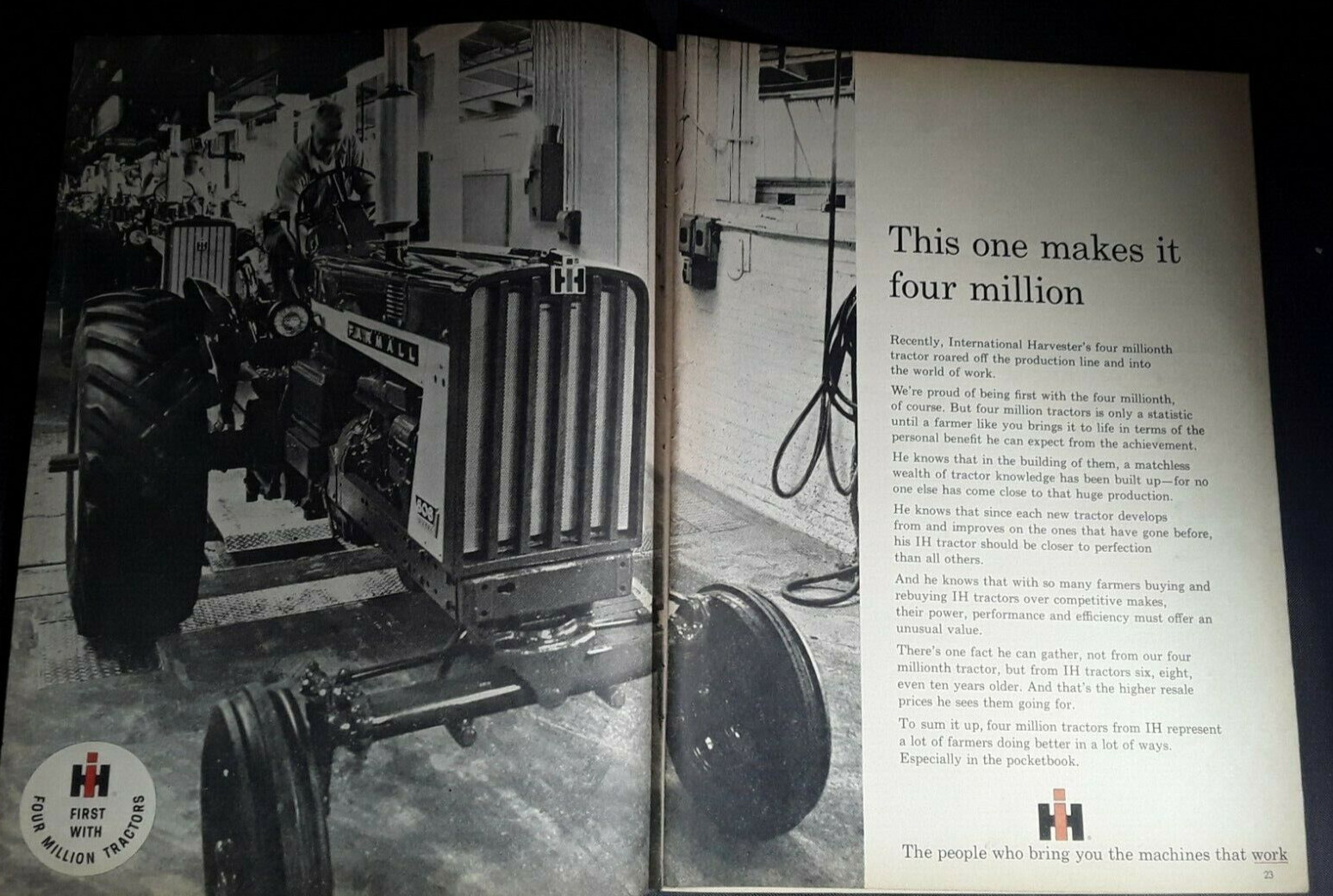 1964 International Tractor 2-Page Magazine Ad ‘This One Makes It Four Million’