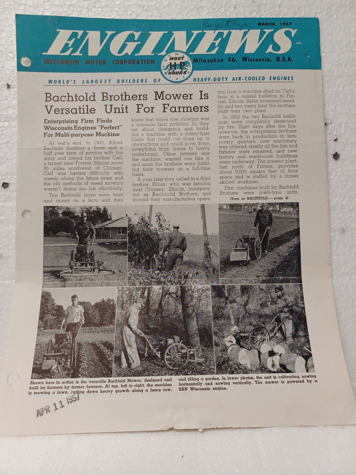 Wisconsin Motor Corporation ENGINEWS march 1957 Heavy-Duty Air-cooled Engines