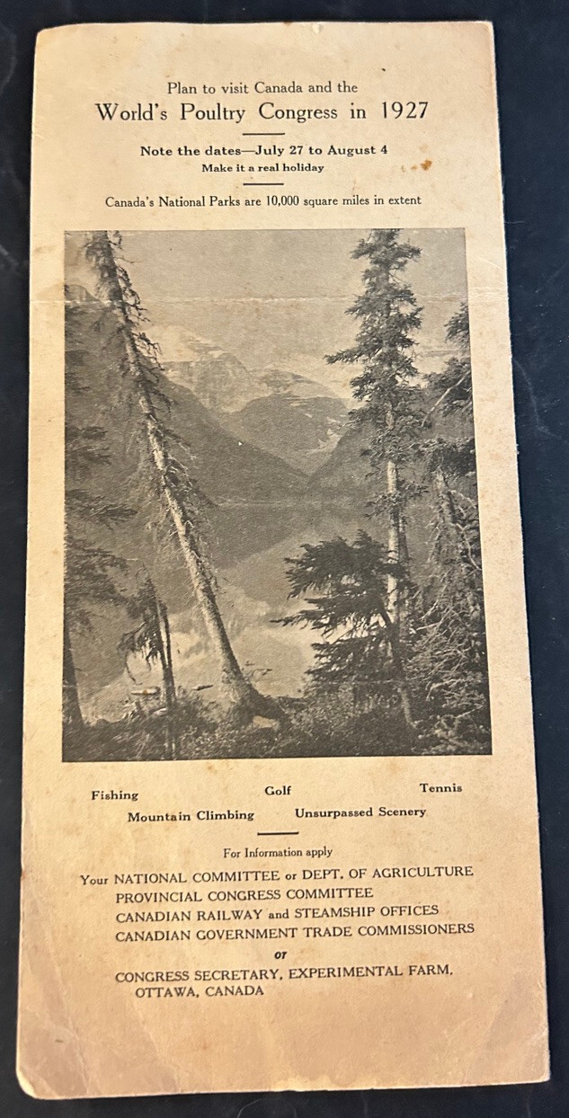 The World’s Poultry Congress Brochure – Ottawa, Canada 1927 Chicken