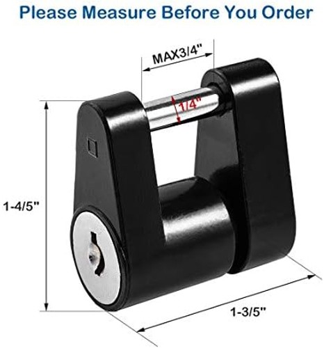 CZC AUTO Black Trailer Hitch Coupler Lock, Dia 1/4 Inch, 3/4 Inch Span for To…