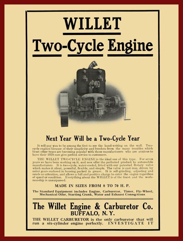 1909 Willett Engine & Carburetor Co. NEW Metal Sign: 2 Cycle Engine – Buffalo NY