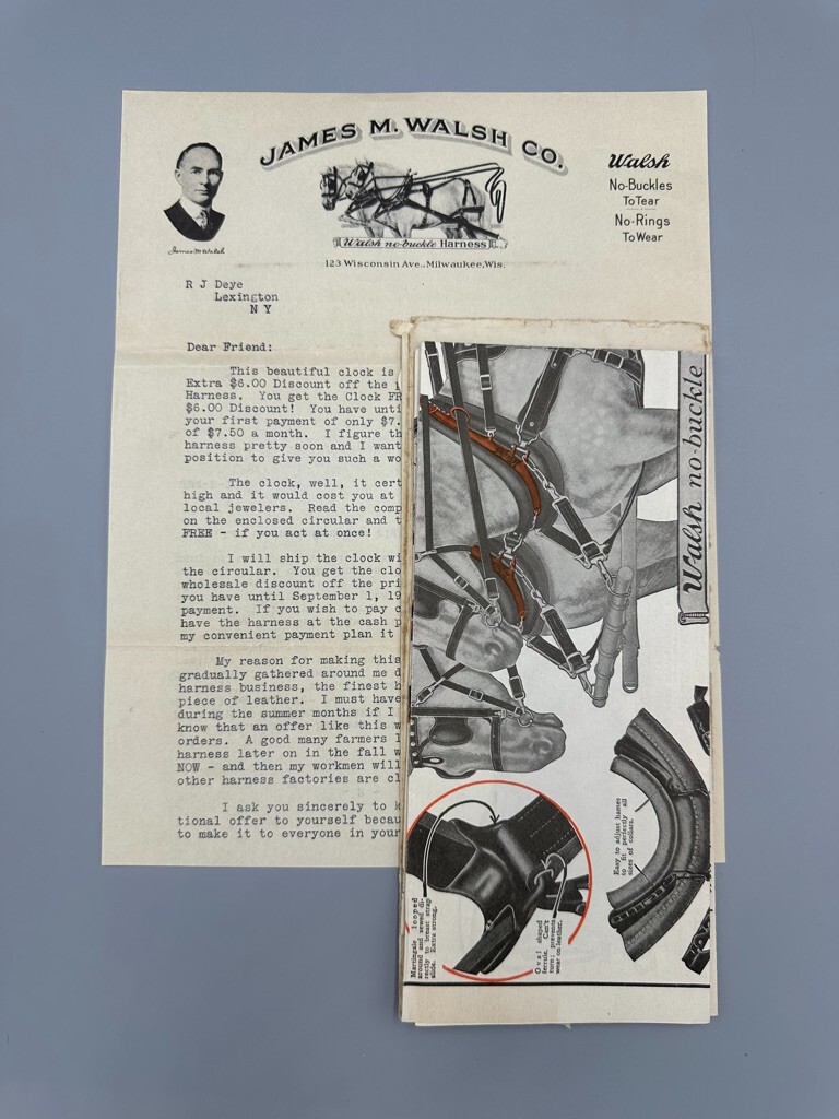 1928 James Walsh HORSE HARNESS Collars FARM Advertising MILWAUKEE Wisconsin
