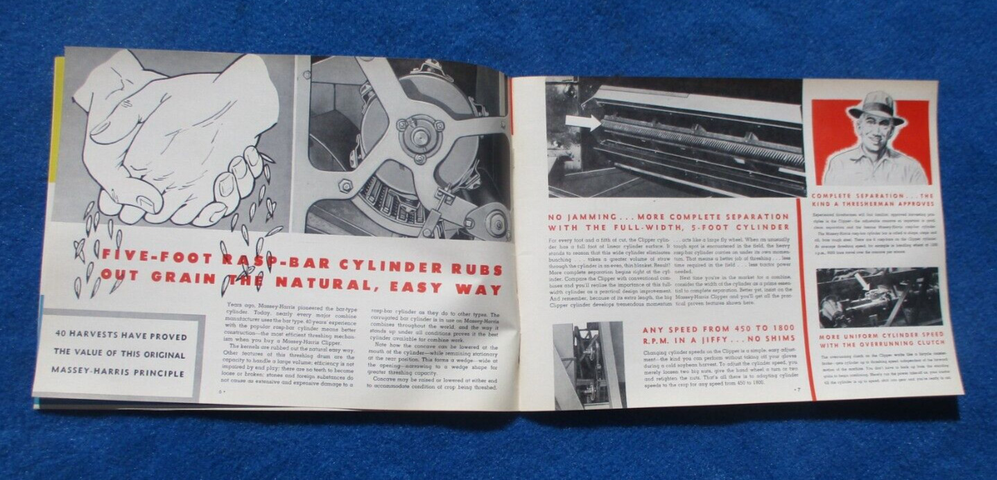 Massey Harris 1950’s Combine Sales Booklet Many Full Color Pages Original NOS