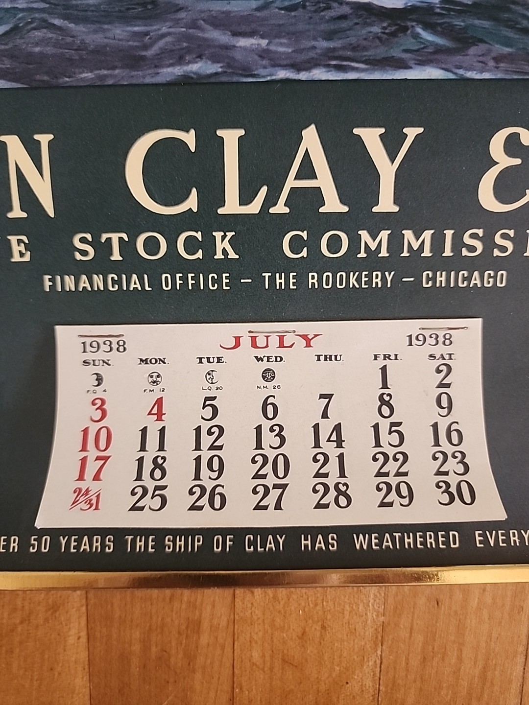 1938 John Clay & Co. Livestock Commission Company Advertising Calendar