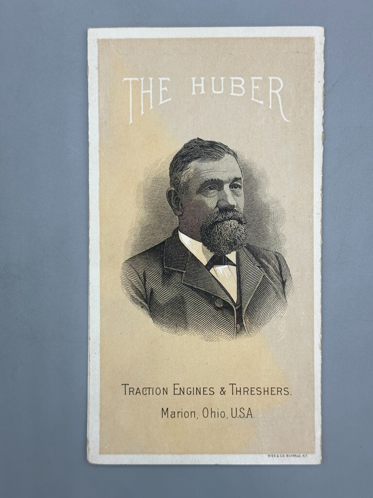 1880s HUBER ENGINE Farm THRESHER Advertise 4-Panel Folding Trade Card MARION OH