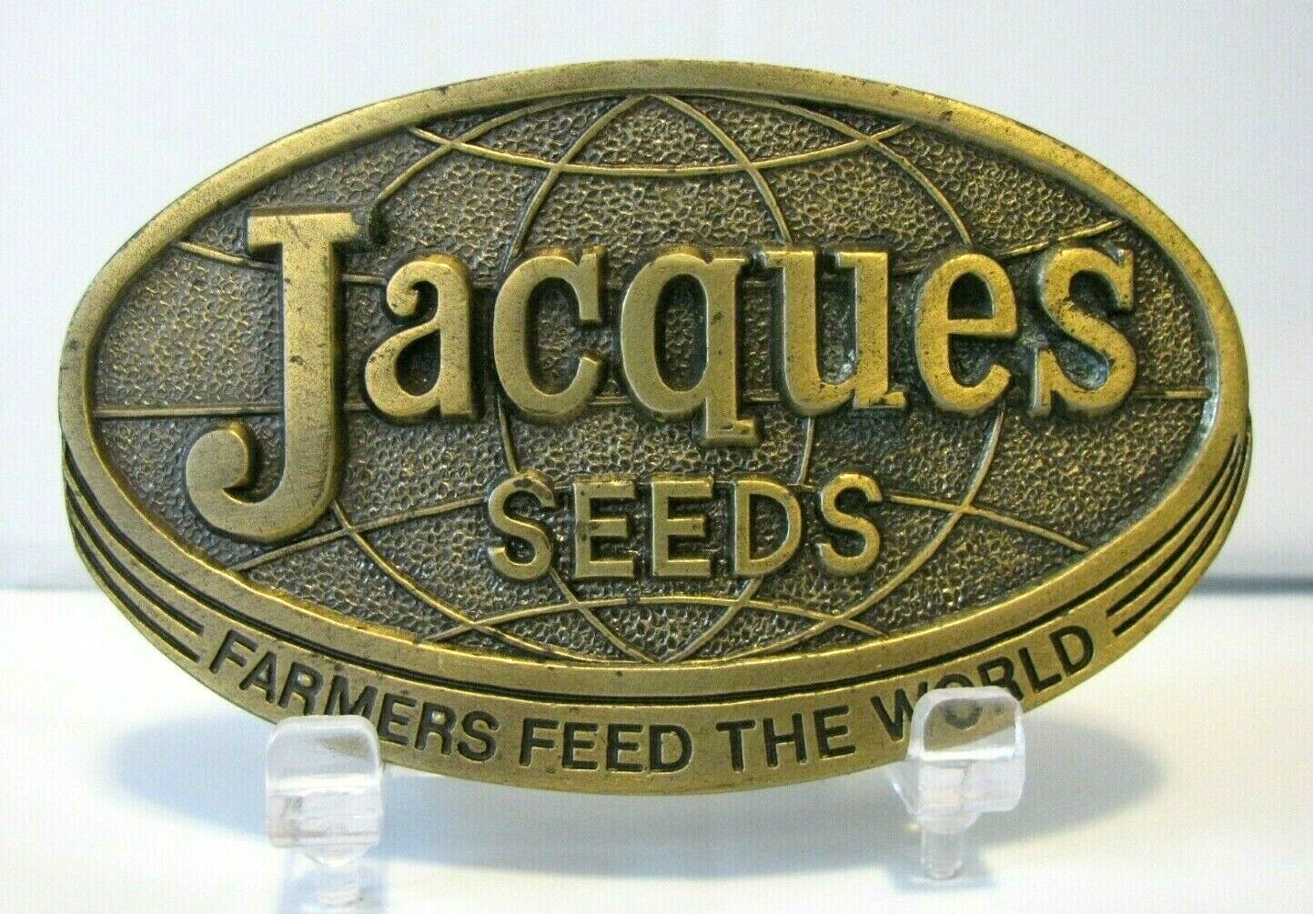 Jacques Seeds World Trademark Logo Brass Belt Buckle Vintage 1977 LE farm corn