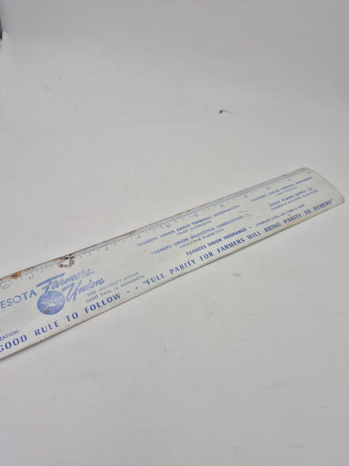 Vintage Minnesota Farmers Union Metal Ruler Advertising “Full Parity”