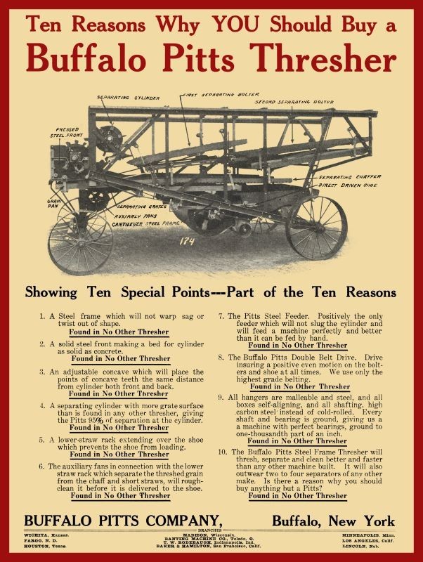 1912 Buffalo Pitts of New York – Threshing Machine NEW METAL SIGN: 9×12″