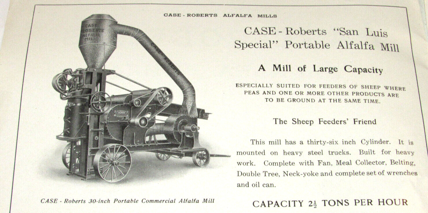 VTG 1913 CASE-ROBERTS ALFALFA MILLS CATALOG! J I CASE THRESHING MACHINE CO! JI