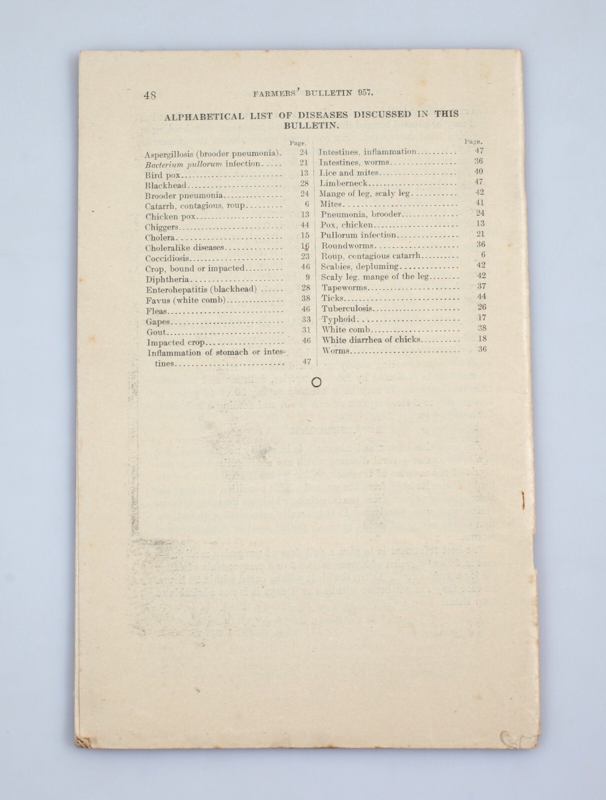 Vintage 1918 USDA Farmer’s Bulletin Important Poultry Diseases Booklet Chickens