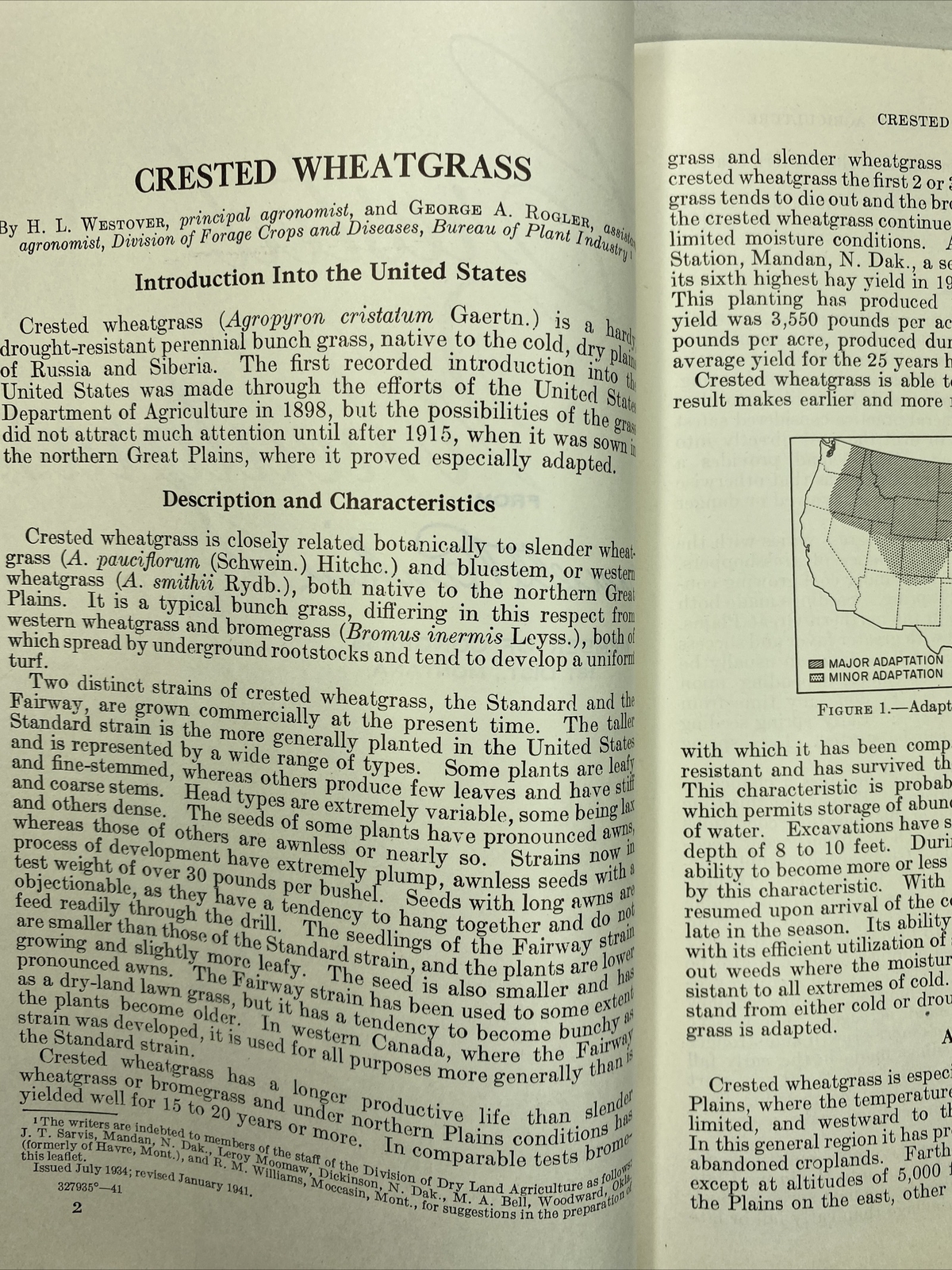 1941 USDA Farmers’ Bulletin No. 104 Crested wheat grass