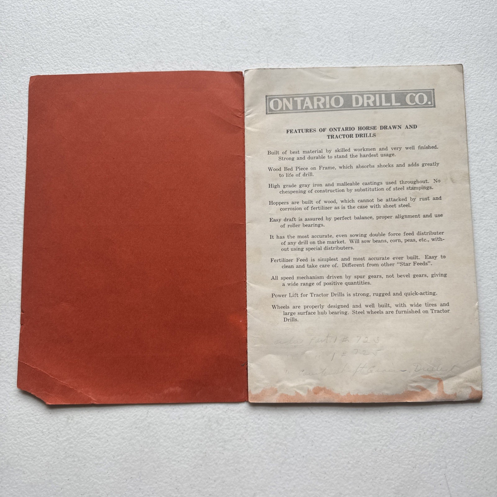 Vintage Ontario Drill Co. Grain & Fertilizer Drills Catalog East Rochester, NY