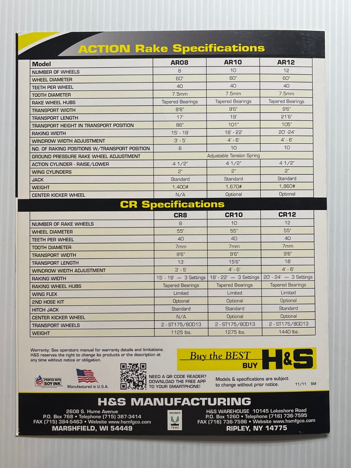 H&S – V Rakes Sales Brochure *Original Dated 2011* (AR / CR Models)
