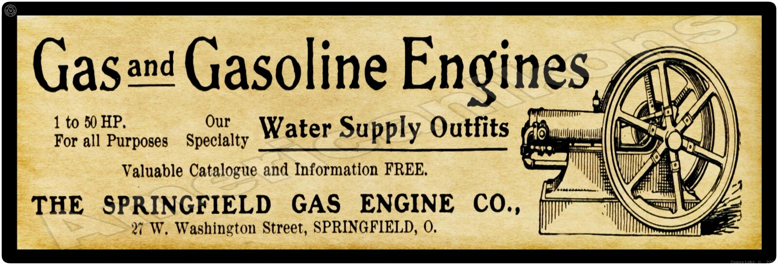 Springfield Gas Engines, OhiO NEW Sign, 12″ x 36″ USA STEEL XL Size – 4 POUNDS
