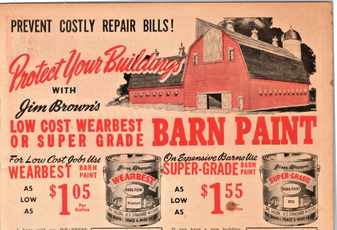 1943 Print Ad Wearbest BARN PAINT 9.5″ x 6.5″ – Jim Brown product