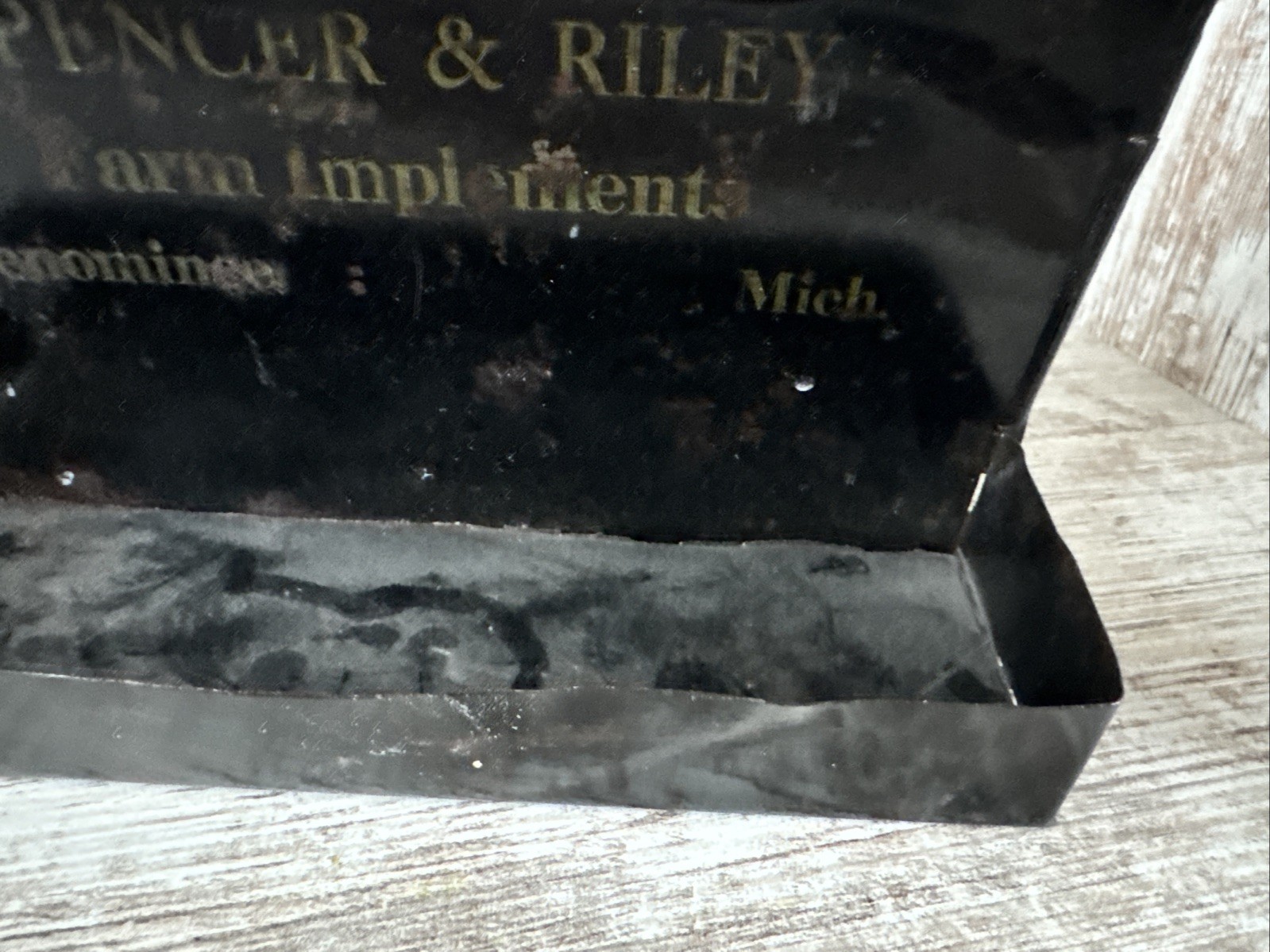 Tin Match Holder? Comb Holder? Spencer & Riley Farm Implements Menominee Mich