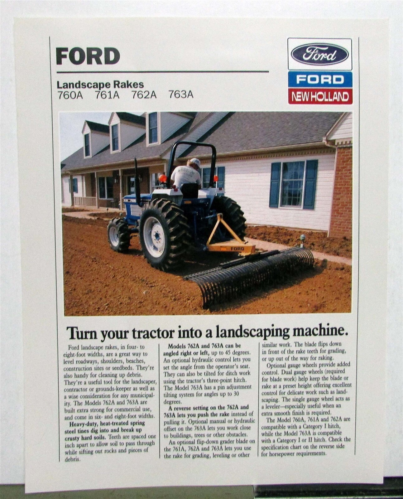 1988 Ford Landscape Rakes Specifications Agriculture Sales Data Sheet