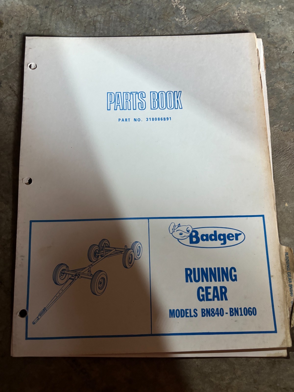 Badger BN840 BN1060 Wagon Running Gear Parts Book Manual AMIL26