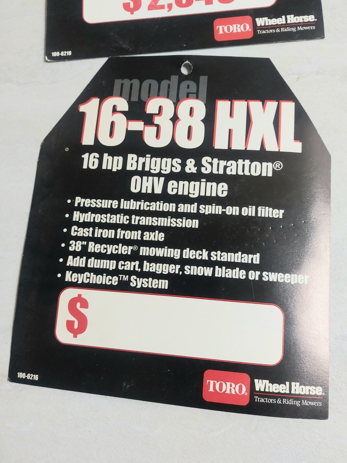 NOS Wheel Horse Dealer Price Tag Sale Hanger Tag 1990’s