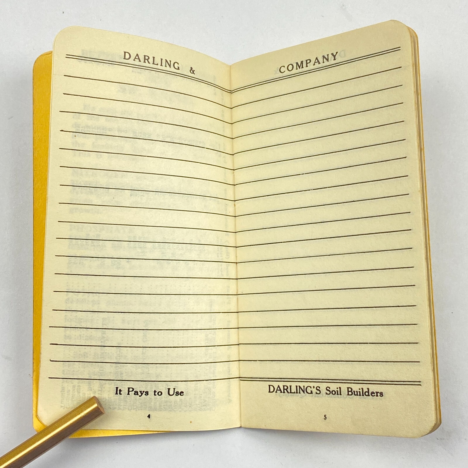 1939 Darling’s Soil Builders Note Pad Pocket Calendar Memo Fertilizer US Vintage
