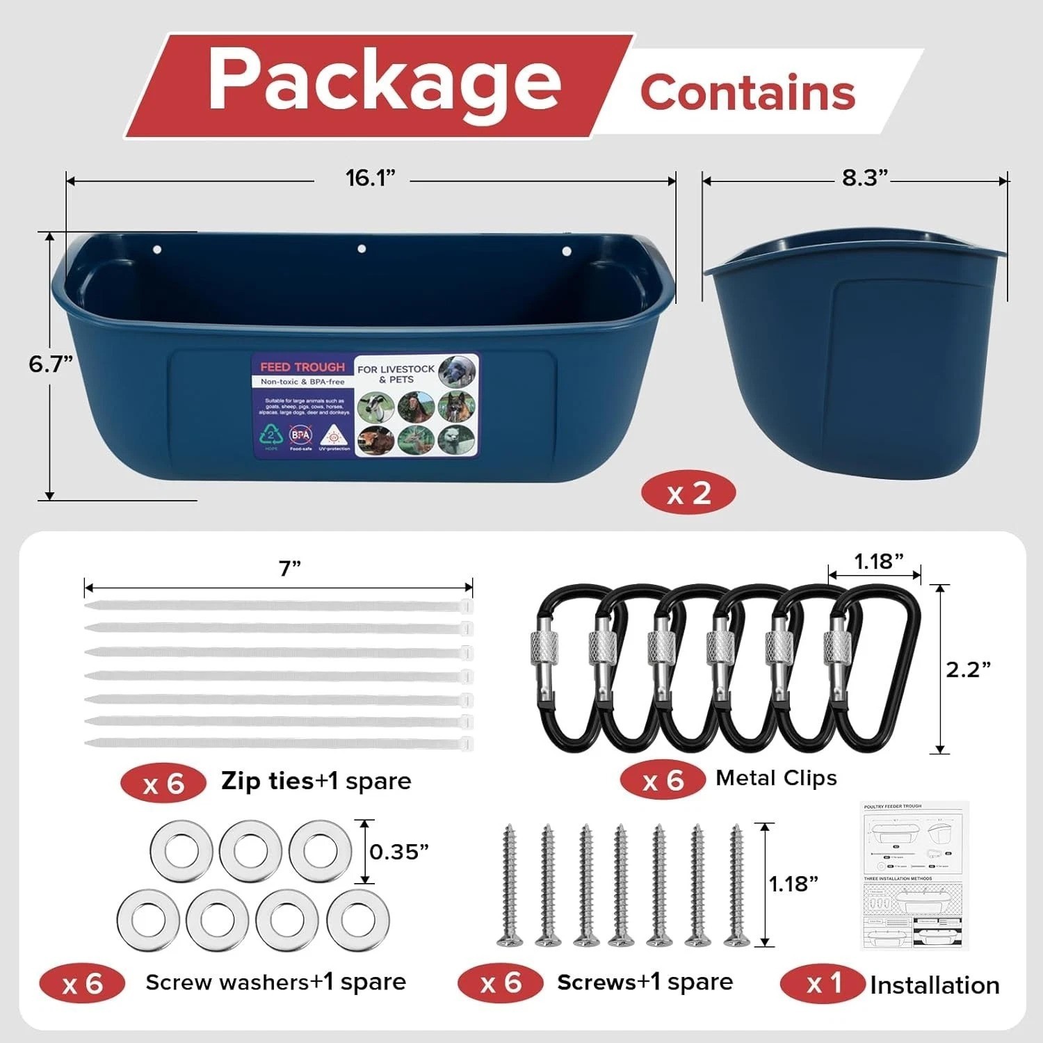 Comprehensive 2 Pack 9 Quart Livestock Feeders: Versatile & Safe Design