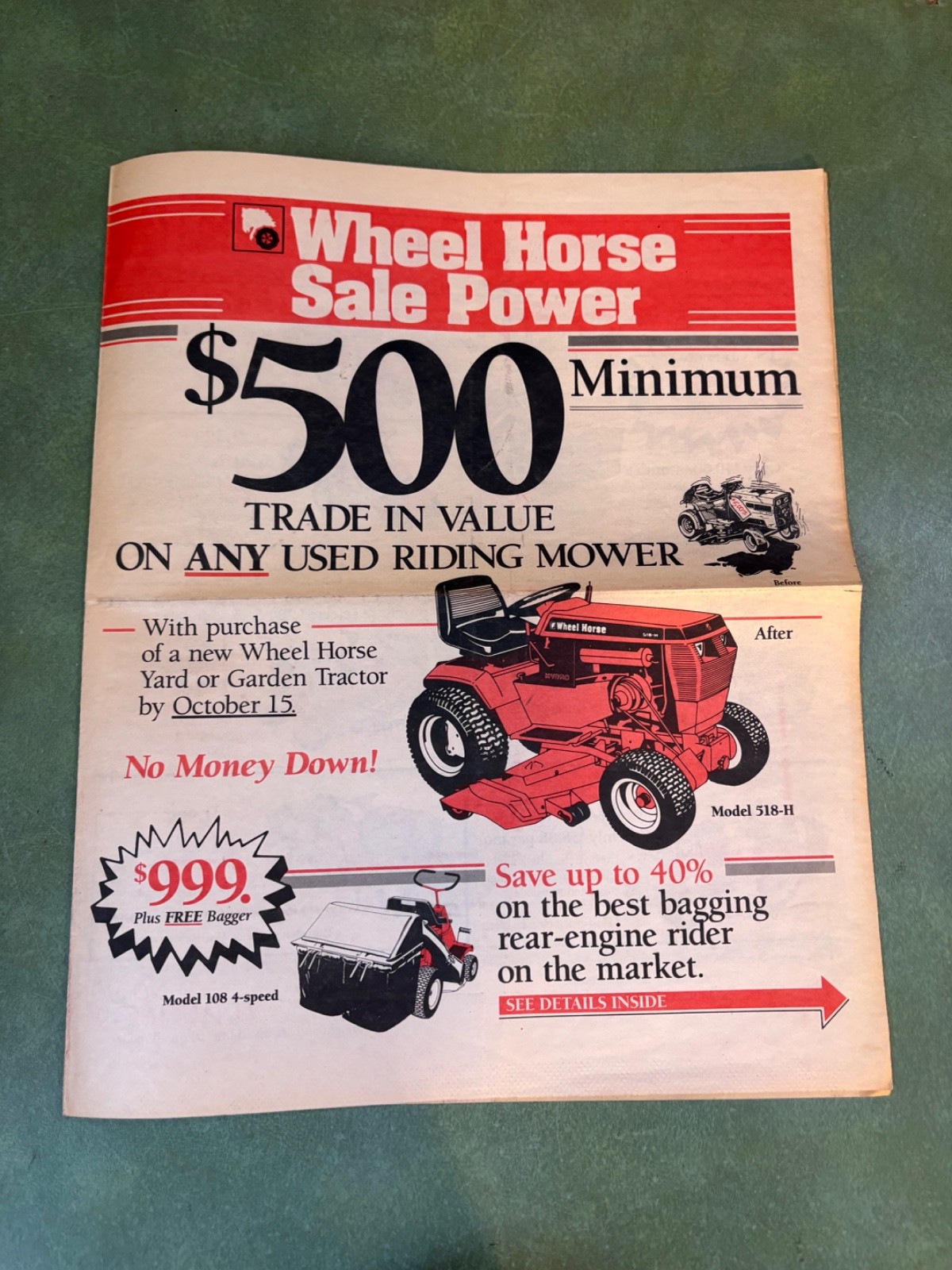 Original 1980’s Wheel Horse Newspaper Style Advertising Brochure