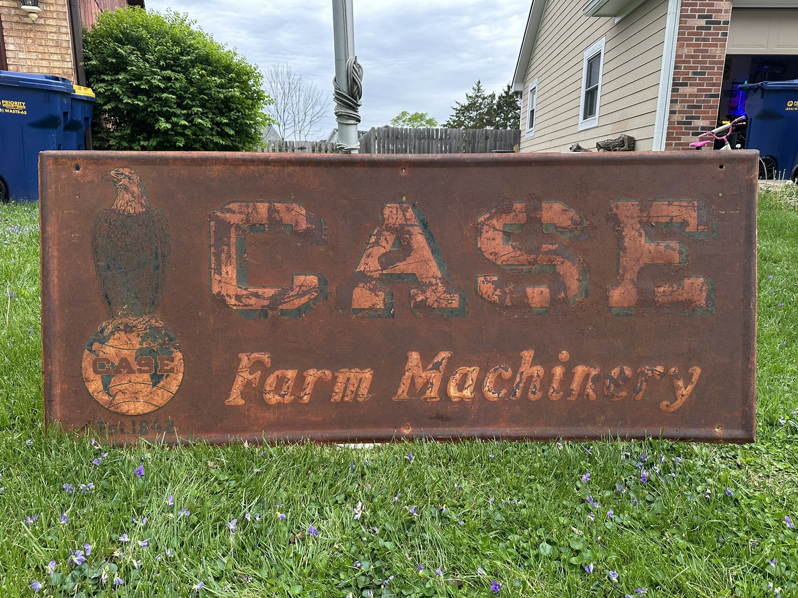 CASE Farm Machinery Sign 1920-30’s Eagle GAS OIL SODA COLA Patina 72×30
