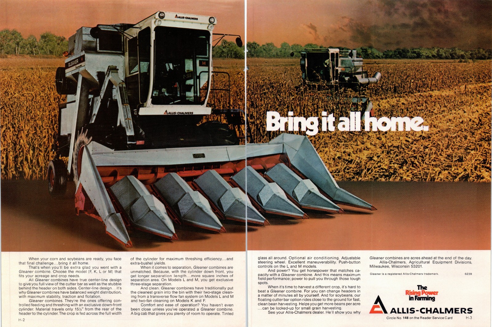 1976 Allis-Chalmers Gleaner Combine Model F K L M Vintage 70’s 2-Page Print Ad
