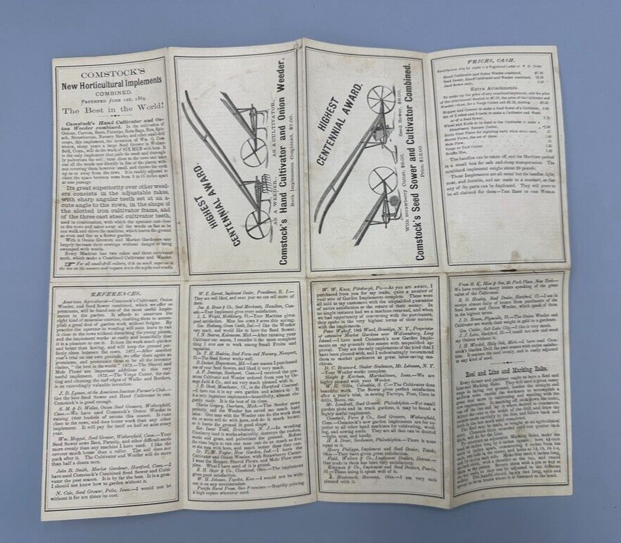 1870s COMSTOCK Cultivator Onion Weeder FARM Advertising EAST HARTFORD CONN