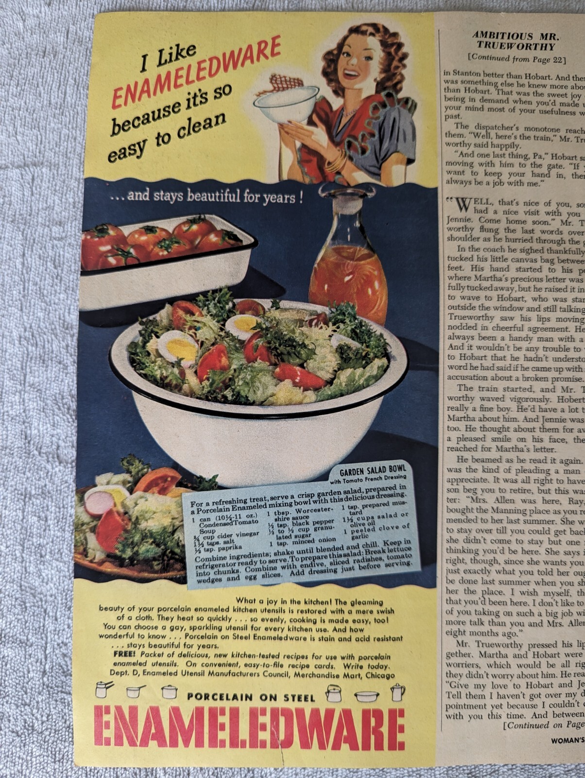 June 1948 Woman’s Day Mag Ad Enameledware porcelain on steel Frigidaire Fridge