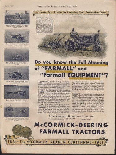 1931 MCCORMICK DEERING FARMALL EQUIPMENT TRACTOR NATIONAL HARVESTER AD 10261