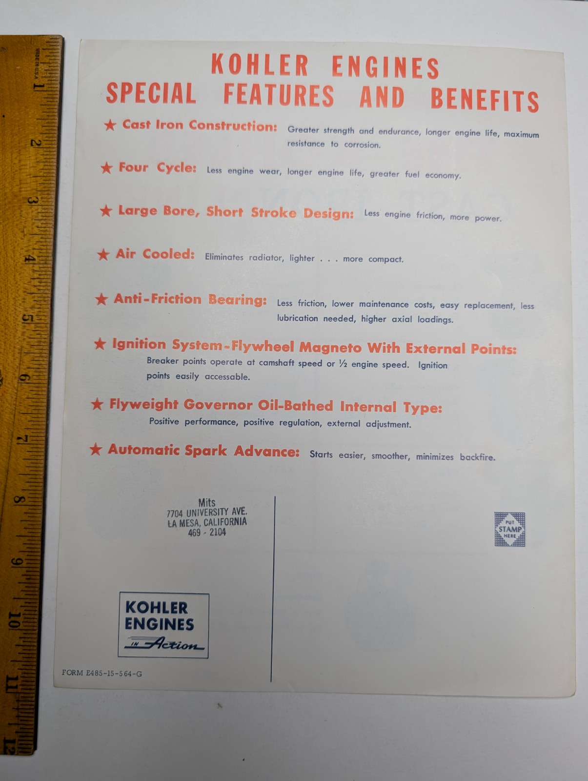Kohler Cast Iron Line Engine Brochure K91 K141 K161 K181 K241 K331 K662 Specs