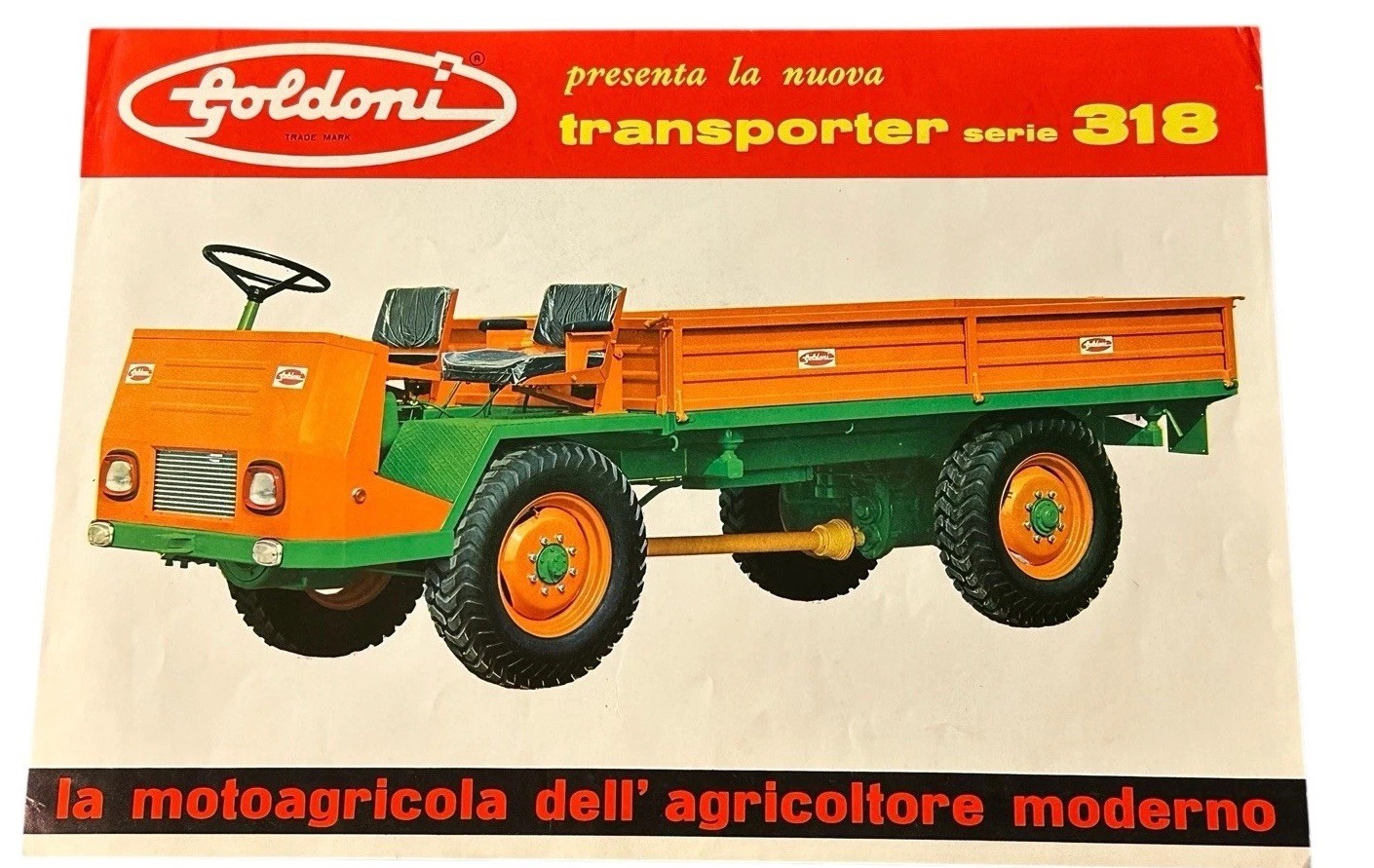 Goldoni Italian Tractor Transporter Brochure 1970s Farm Equipment Vintage Ad