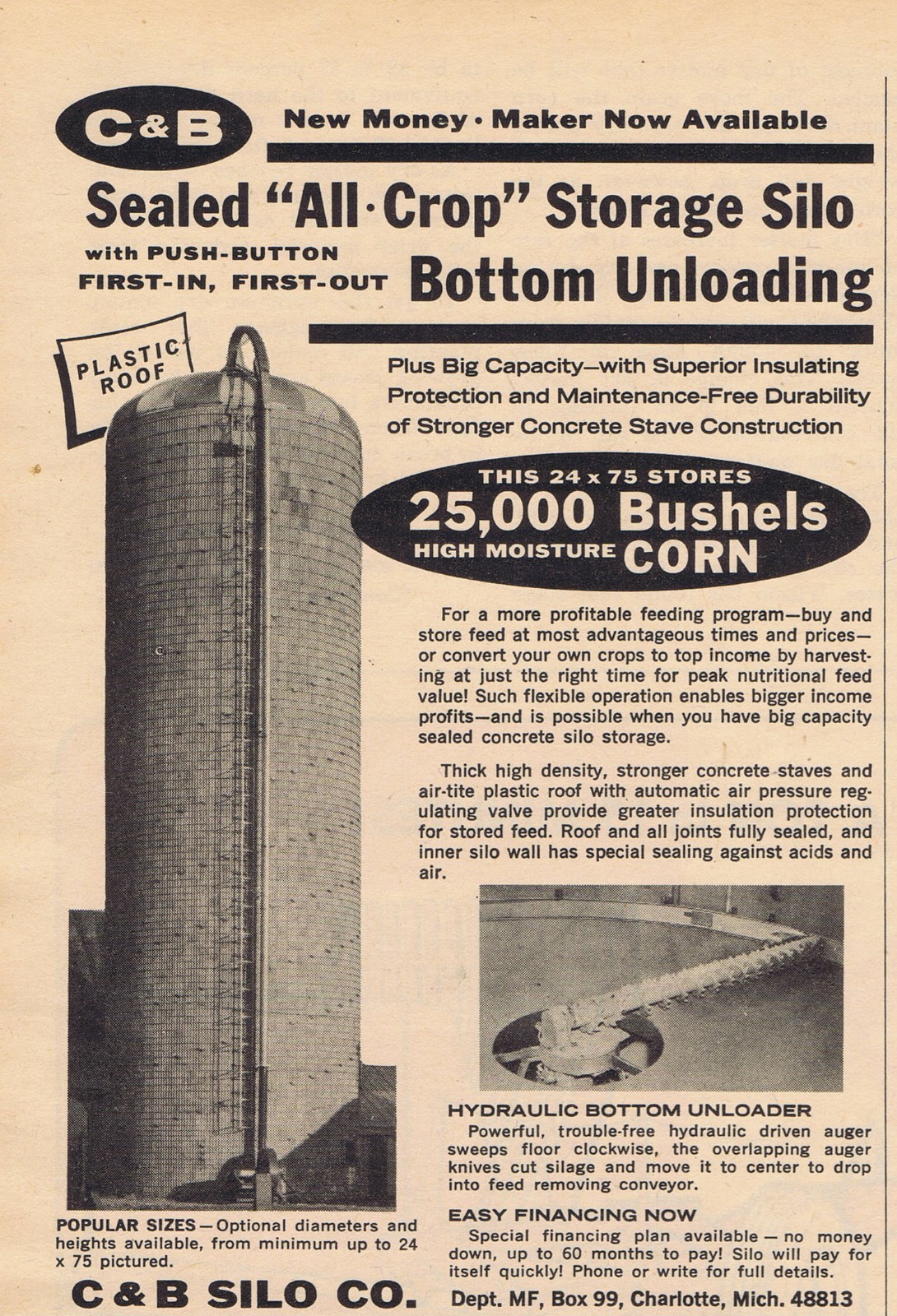 1968 Original Ads – C&B SILO COMPANY, CHARLOTTE, MI – 2 ADS