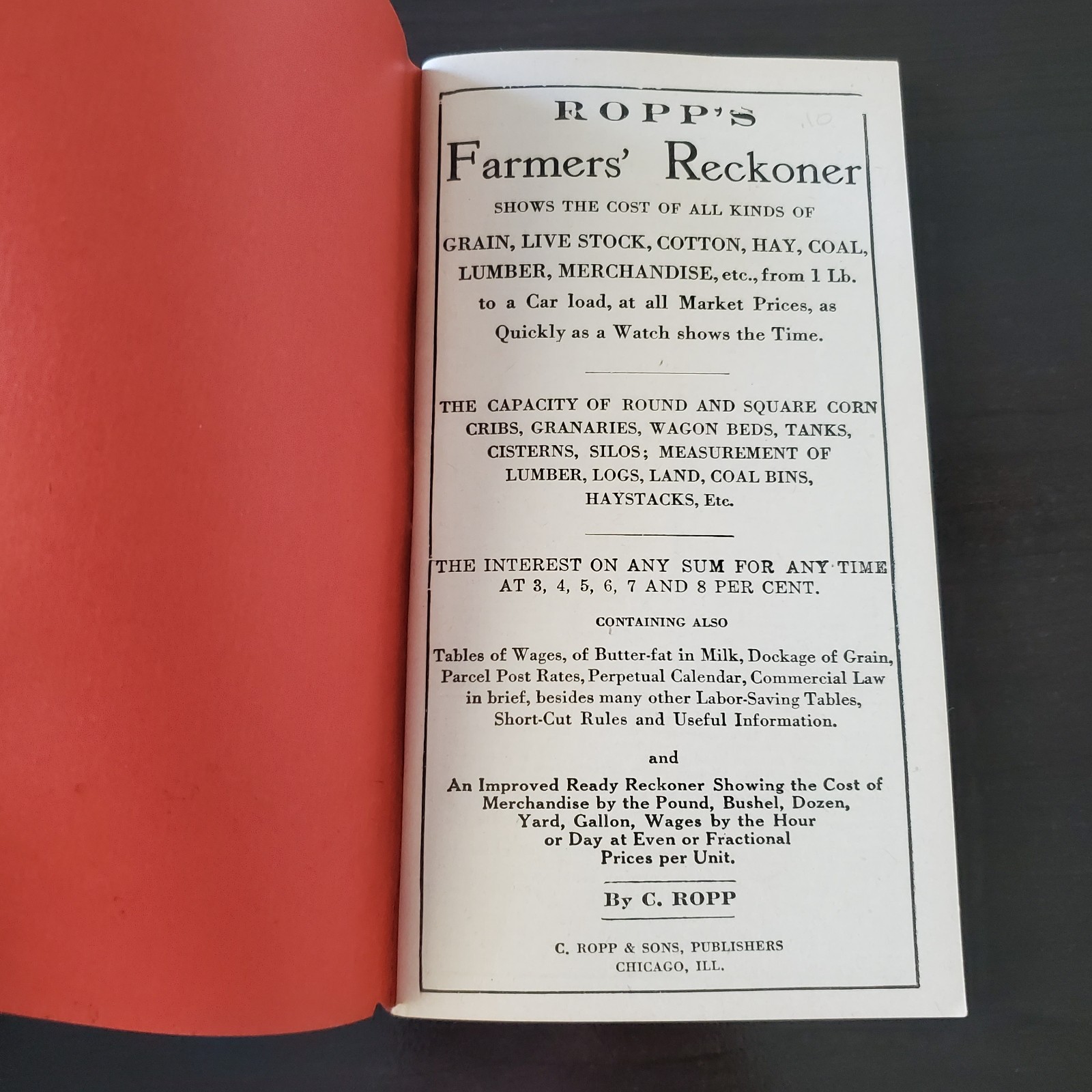 1919 Ropp’s Farmers’ Reckoner Booklet