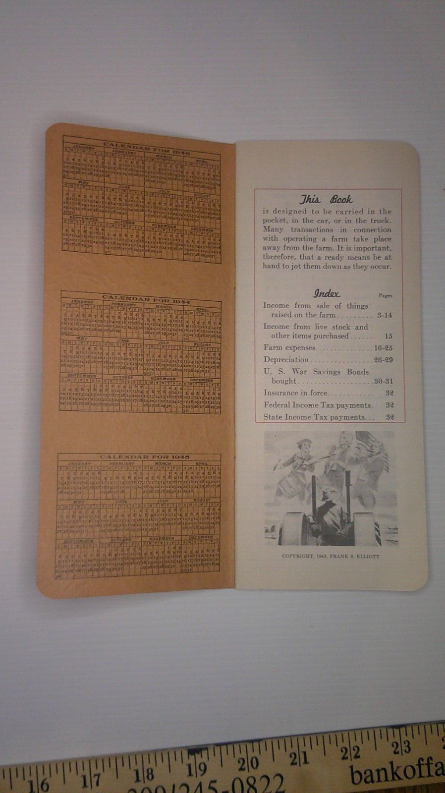 E.L. Norman auctioneer Williamsfield, Il. Farmer’s income tax record 1943 book