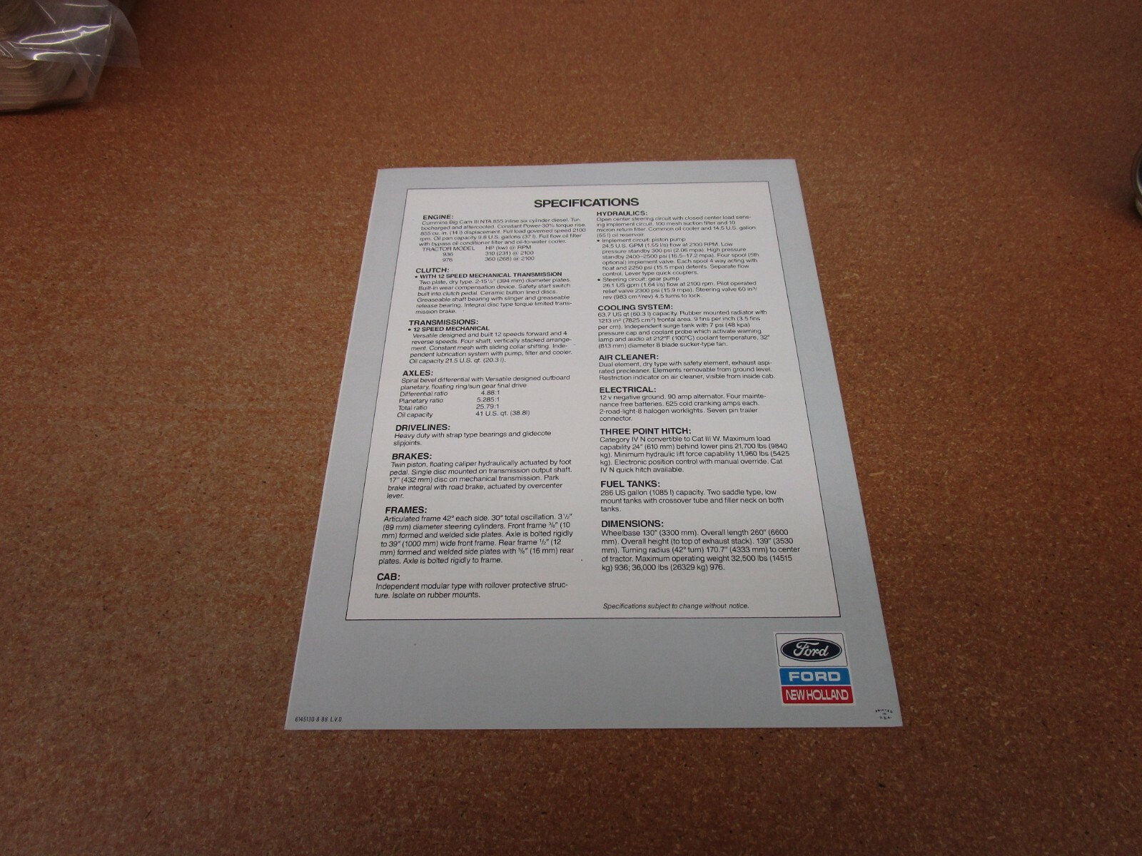 1989 Versatile 936 976 4wd tractor catalog sales brochure 4 page folder