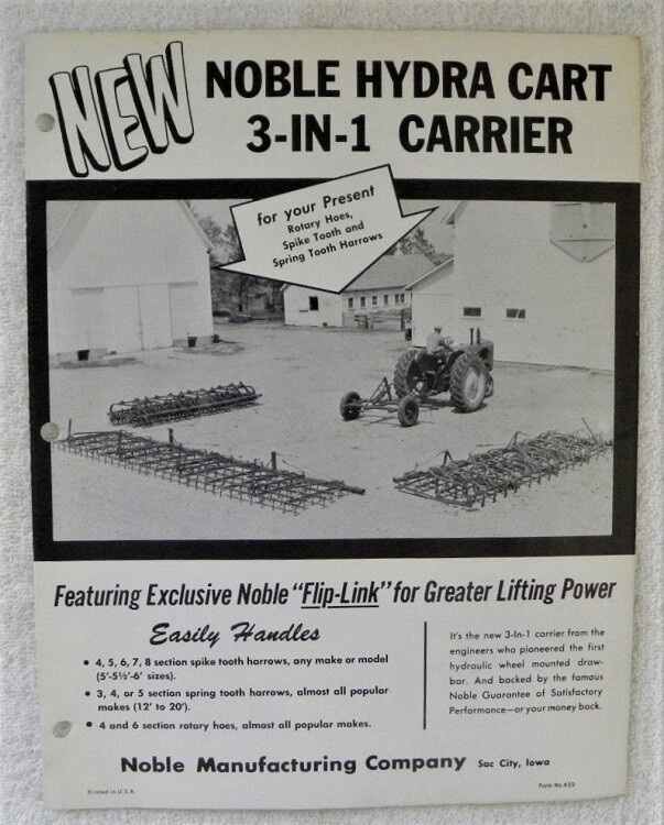 1971 Noble Hydra-Cart for Rotary Hoes, Harrows, Dealer Advertising, Price List