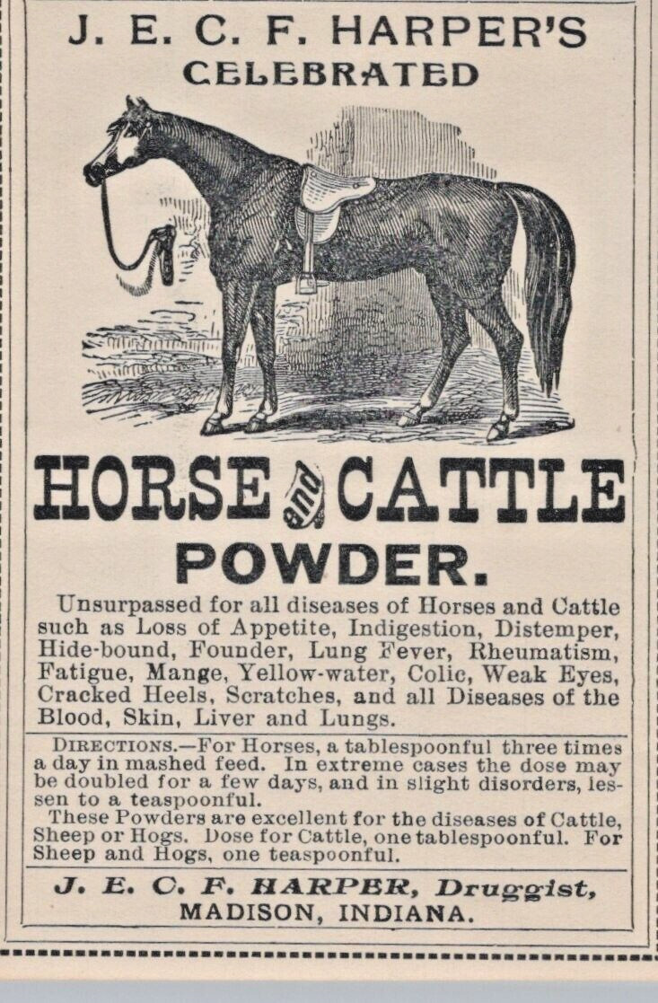 1890’s Antique Agricultural Label Horse & Cattle Powder J E C Harper’s A6K