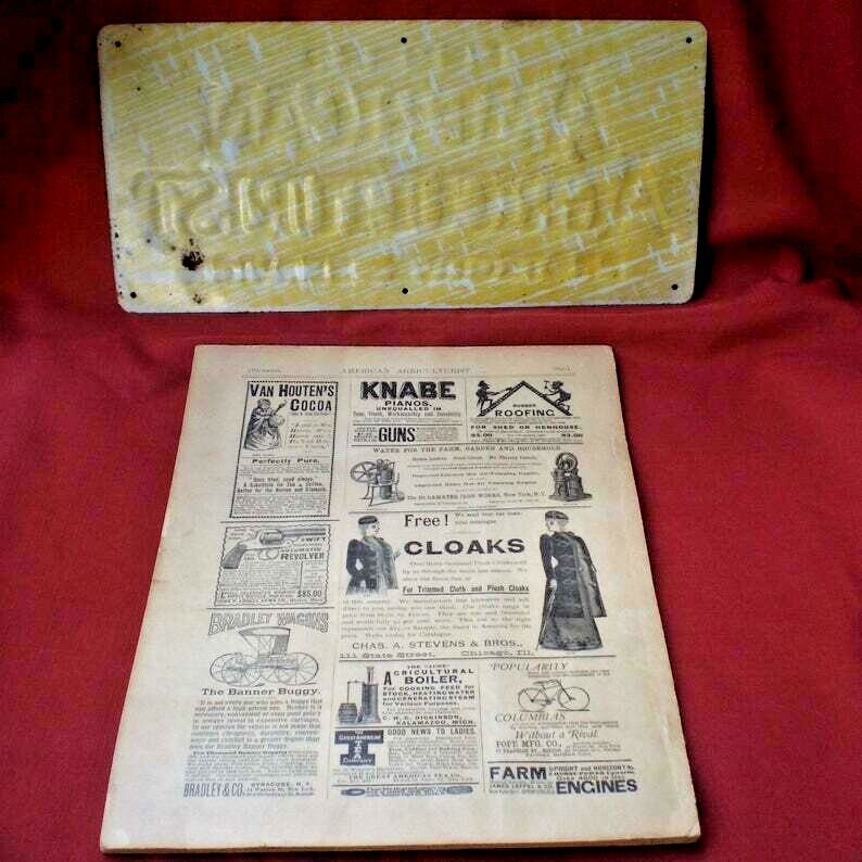 Antique American Agriculturist License Plate and Rare Magazine-1800’s