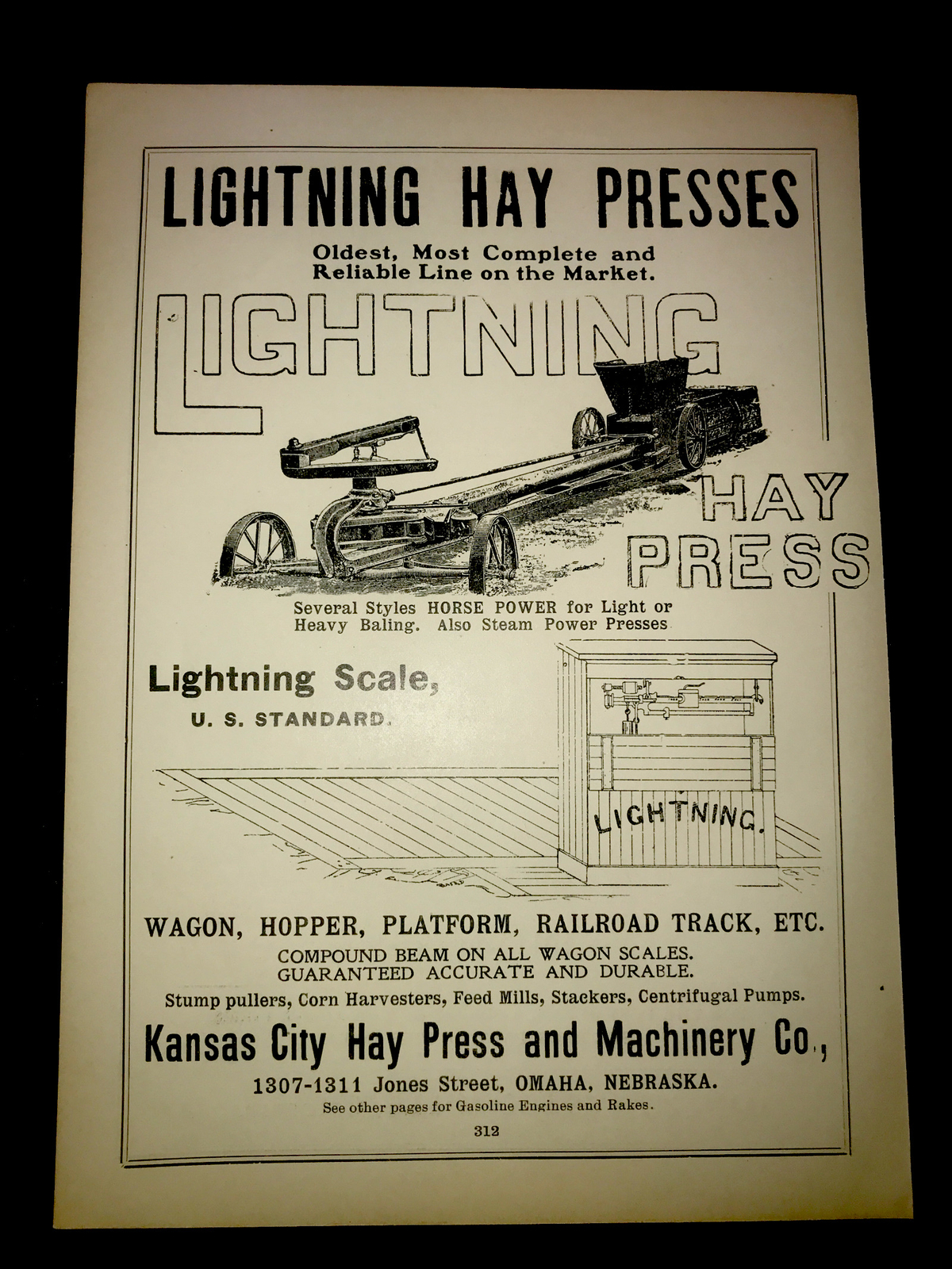 1905 Kansas City Hay Press & Machinery Lightning Farm Advertising – Omaha – Iowa