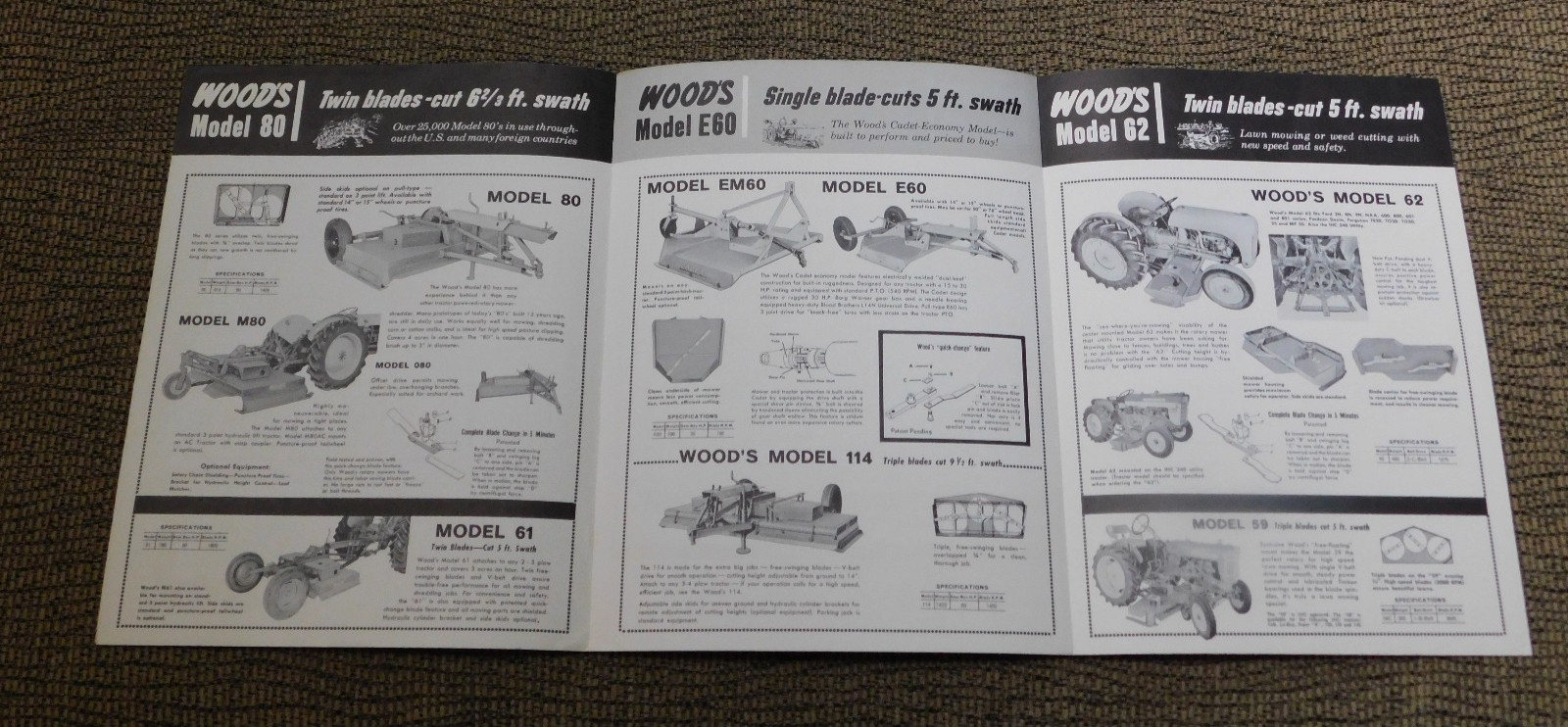 1950’s Wood’s Rotary Mower E-60 80 81 62 42 42G 114 59 EM60 Brush-Bull Brochure