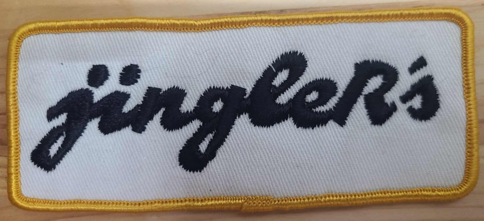 “Vintage Jinger’s Embroidered Patch White Black Yellow Border Collectible”