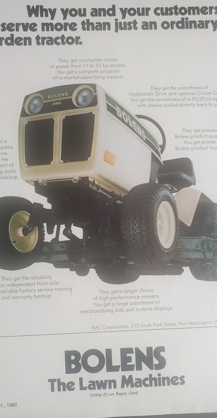 Bolens the Lawn Machines Garden Tractors 1980 Advertisement