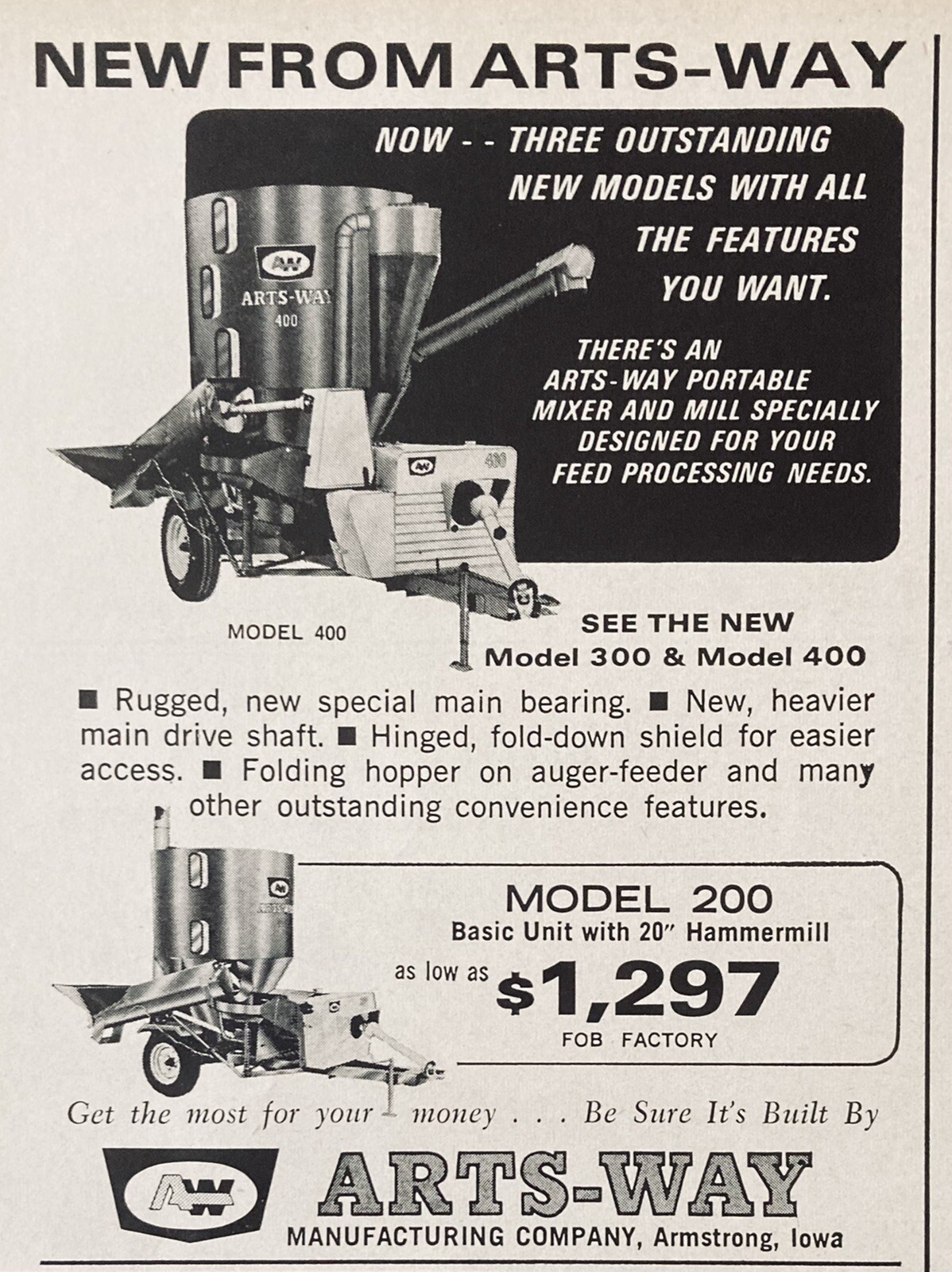 1965 AD.(XH27)~ARTS-WAY MFG. CO. ARMSTRONG, IOWA. ARTS-WAY HAMMERMILL