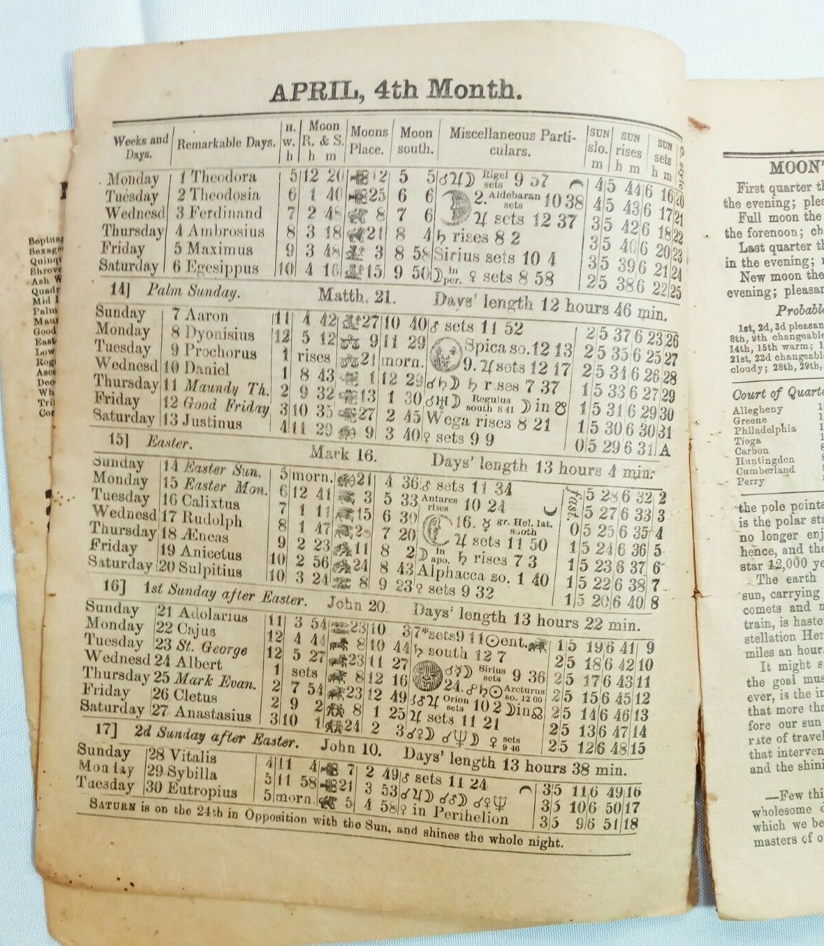 Vintage 1895 John Bear Baer’s Agricultural Almanac Lancaster PA Antique Farmers