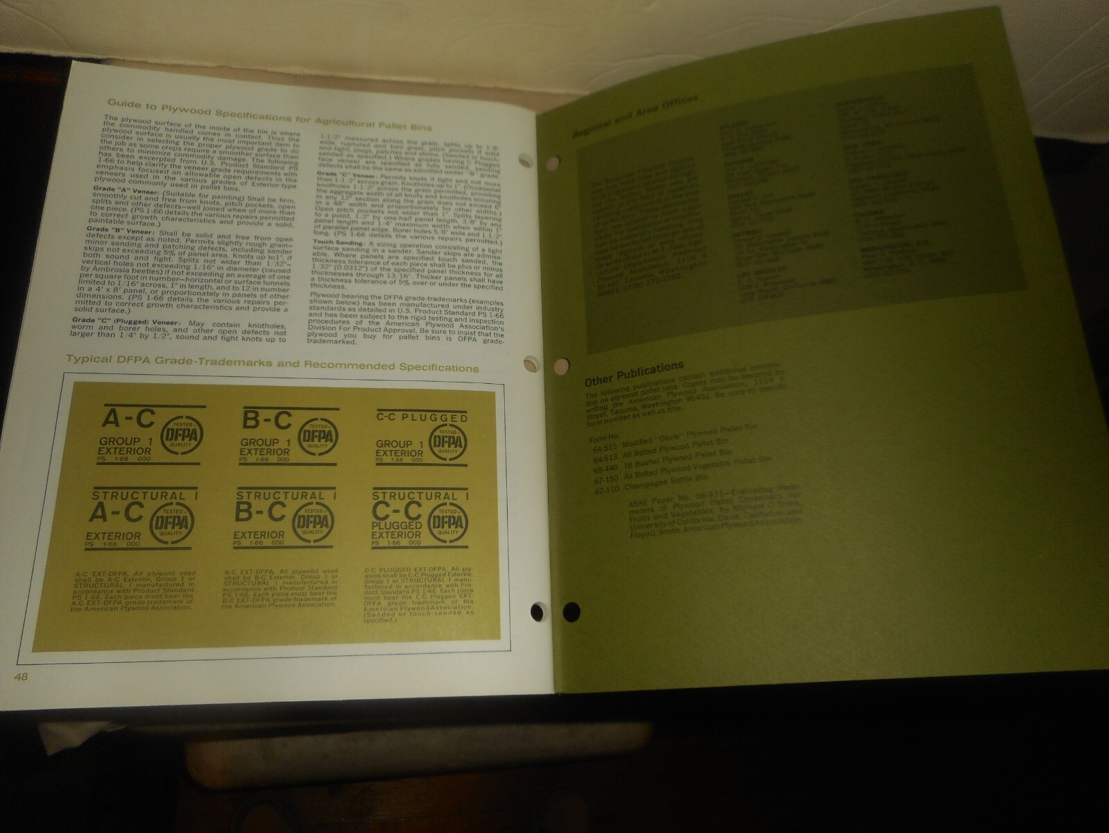 Plywood Pallet Bins for Agriculture 1968 Handbook Design Specifications Brochure