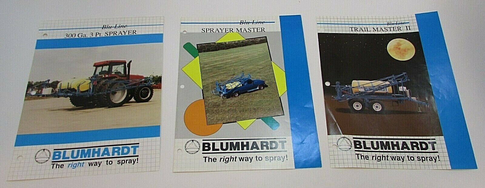 Three New 1990’s Blumhardt Blue Line Wahpeton ND Farm Crop Sprayer Brochures