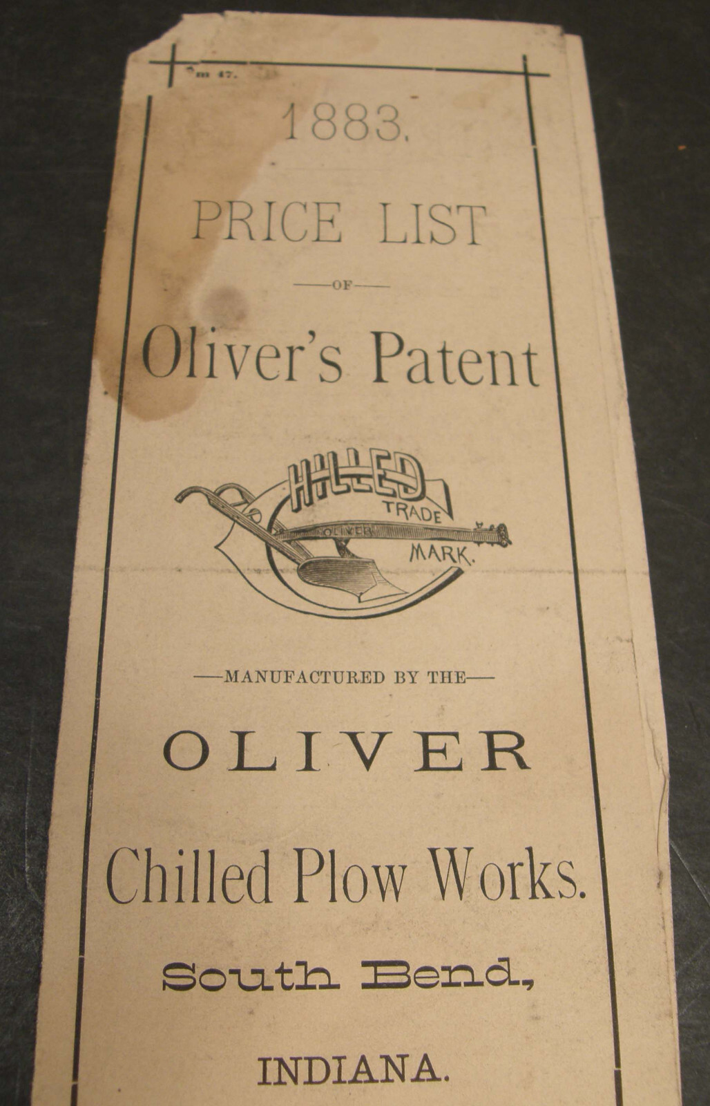 ANTIQUE 1883 PRICE LIST OLIVER AGRICULTURAL PLOW WORKS SOUTH BEND INDIANA