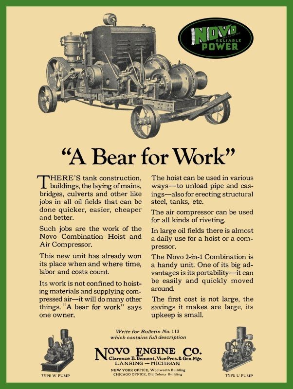 1923 Novo Combination Hoist & Air Compressor NEW METAL SIGN: 9×12″ Ships Free